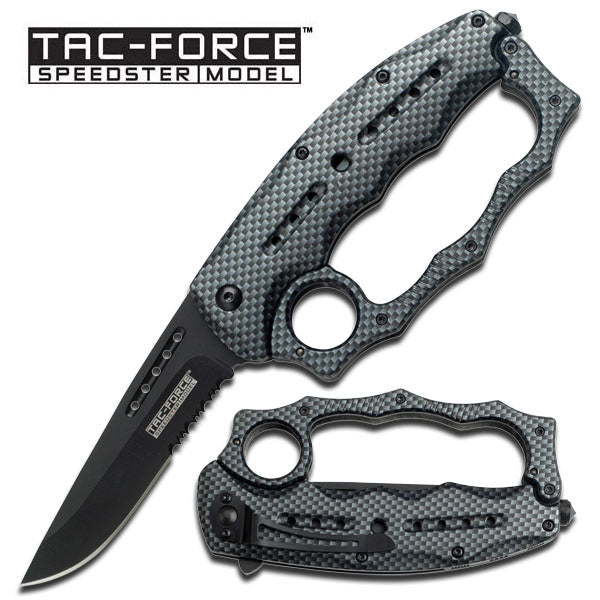 Carbon Fiber Knuckle Handle Spring Assisted Knife With Glass Breaker