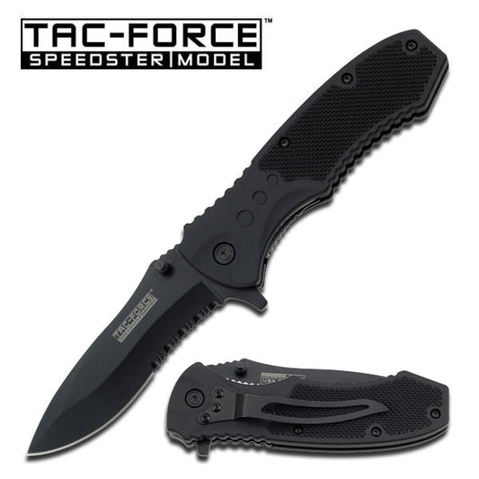 Tac-Force Black Serrated Tactical Hunting Assisted Opening Knife