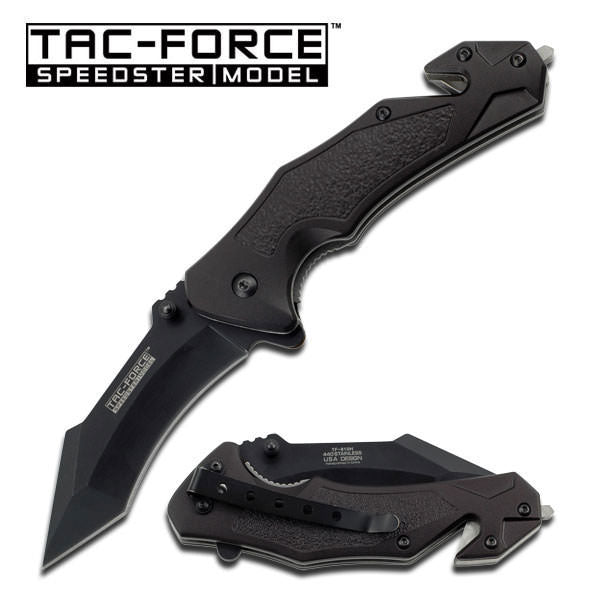 Rescue Spring Assist Open Pocket Knife Black Curved Tanto Blade Tactical