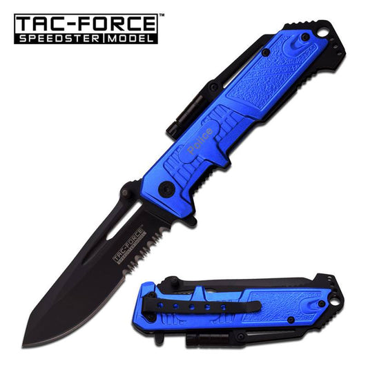 4.75 Inch POLICE Tactical Rescue Spring Assist Pocket Knife With LED Light