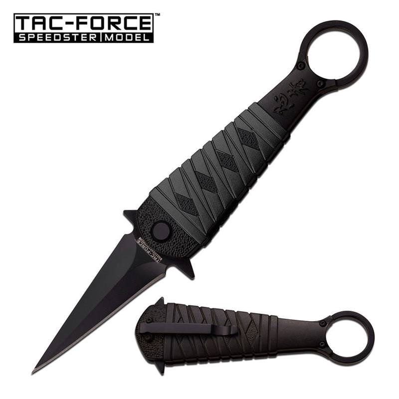 Assisted Open Ninja Stiletto Ring Fighter Pocket Knife Black