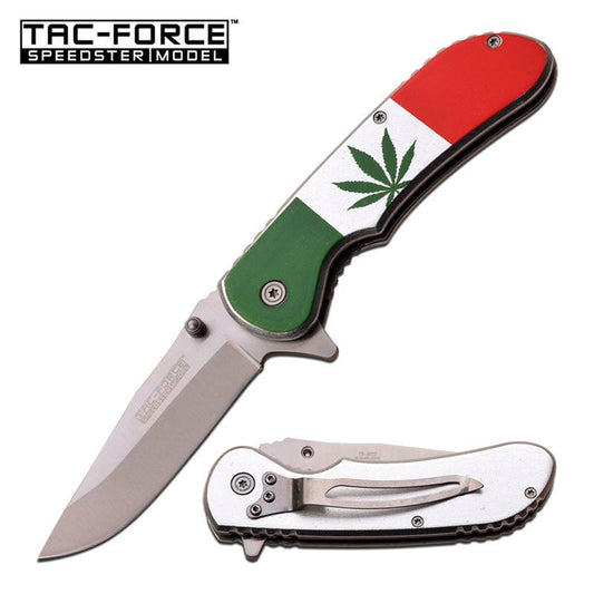 Tac Force Marijuana Pot Leaf Handle Spring Assisted Folding Pocket Knife