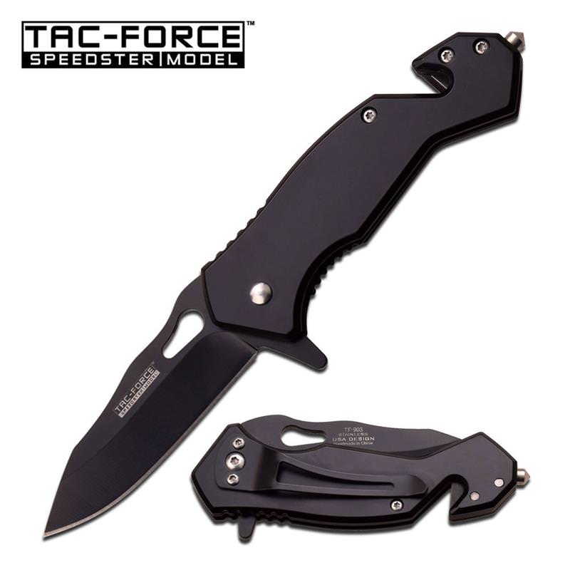 Tac-force Tactical Rescue Spring Assist Knife with 2.7 Inch Blade Full Black