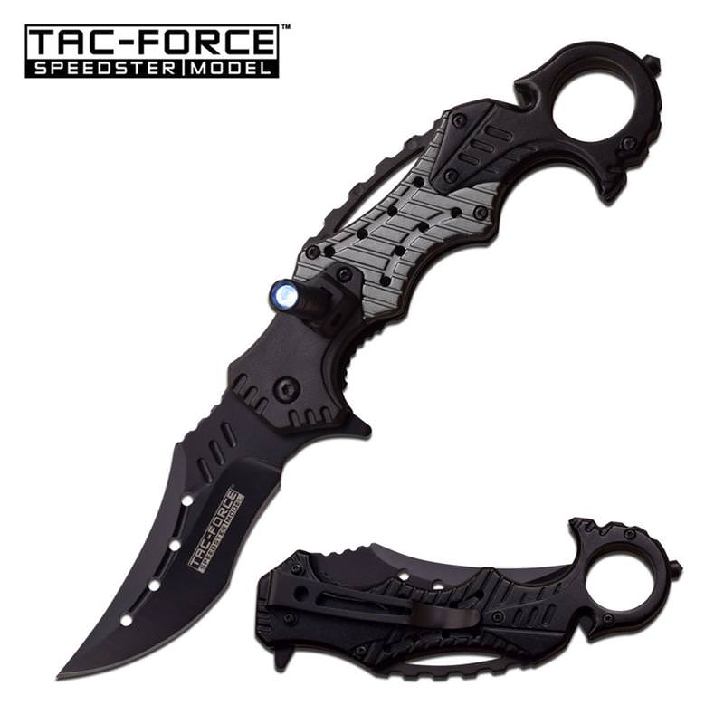 Gray Black EMT Rescue LED Light Spring Assisted Folding Knife