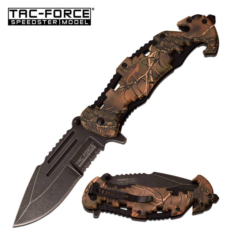 Serrated Camo Tactical Rescue Spring Assisted Folding Knife