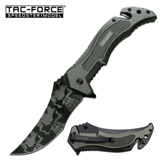 Skull Blade Rescue Folder Spring Assisted Folding Pocket Knife Green Handle