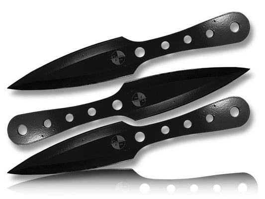 3 Pcs Black Finish Tactical Throwing Knife Set 10 Inch Overall