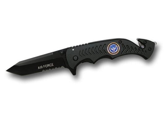 8 Inch Assisted Open Rescue Series Knife All Black AIR FORCE
