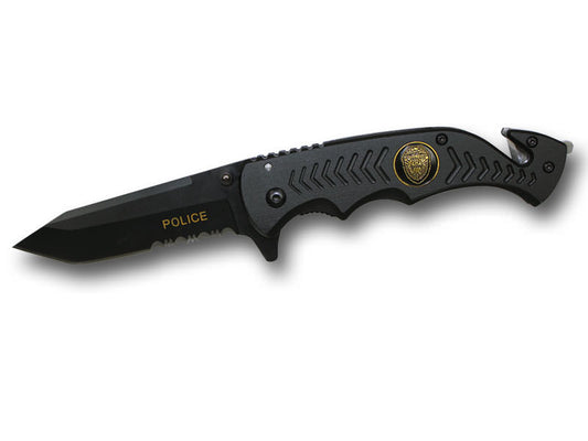 8 Inch Assisted Open Rescue Series Knife All Black Police