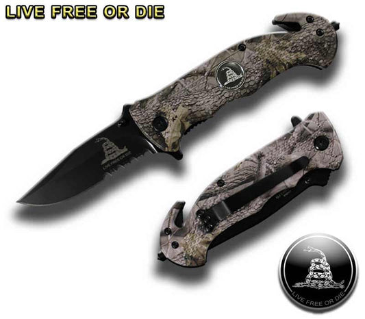 4.5" Spring Assist " Live Free Or Die " Folding Knife - Camo