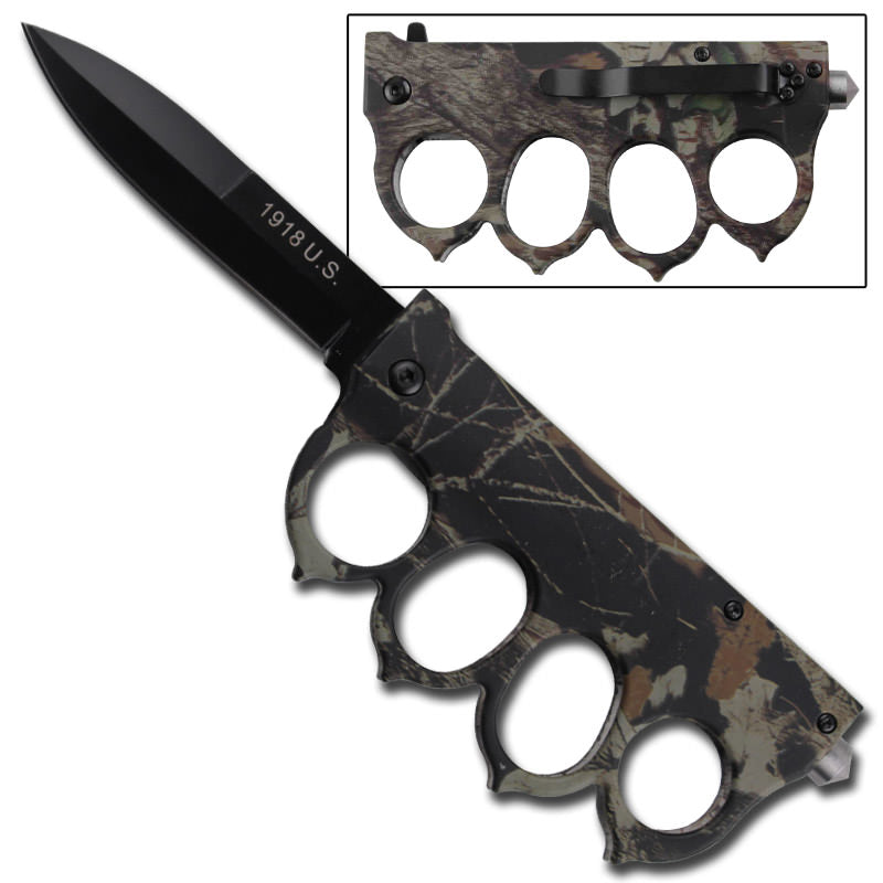 Trench Raider Spring Assist Knife Woodland Real Tree Camo