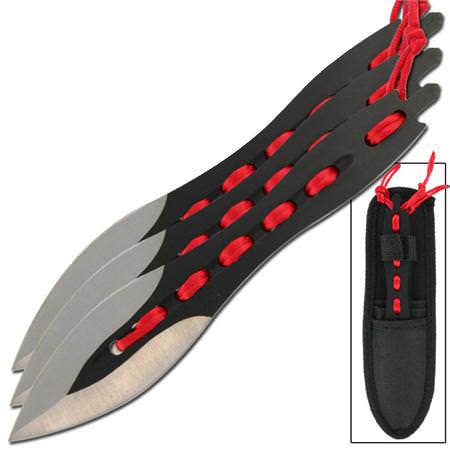 Triple Threat 3 Pc Fantasy Throwing Knife Set With Red Tassel
