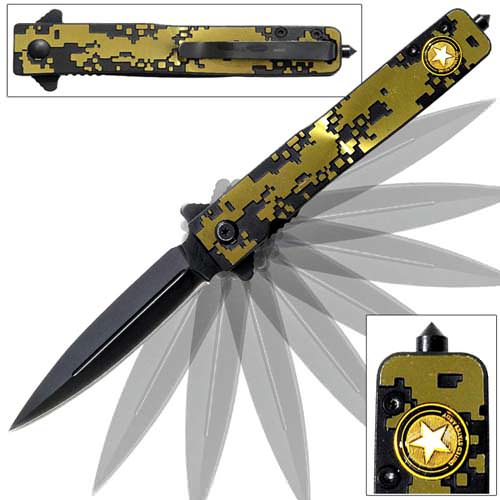 US Army Stiletto Style Spring Assist Knife  - Glas Breaker
