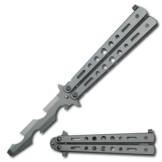 Bottle Popping Training Butterfly Knife Style Can Opener Satin Finish