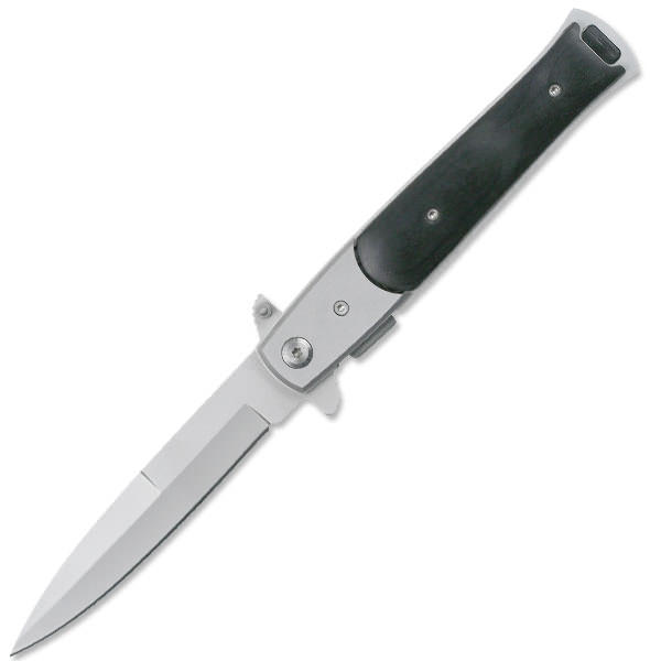 5" Stiletto Blade Black Wood Handle Spring-Assisted Folding Knife