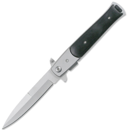 5" Stiletto Blade Black Wood Handle Spring-Assisted Folding Knife