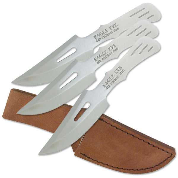 3 Pc Ninja Tactical Hunting Throwing Knife Set With Custom Leather Case