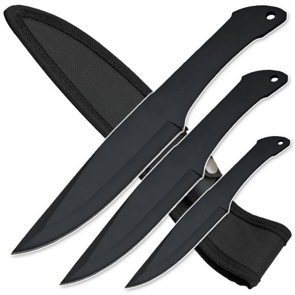 3pc Black Stainless Steel Throwers with Sheath