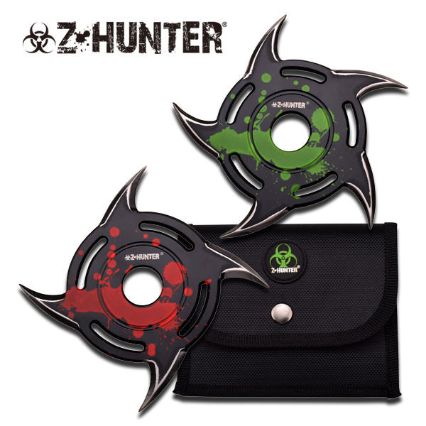 2 Pc Cyclone Throwing Star Zombie Blood Splatter Knife Set