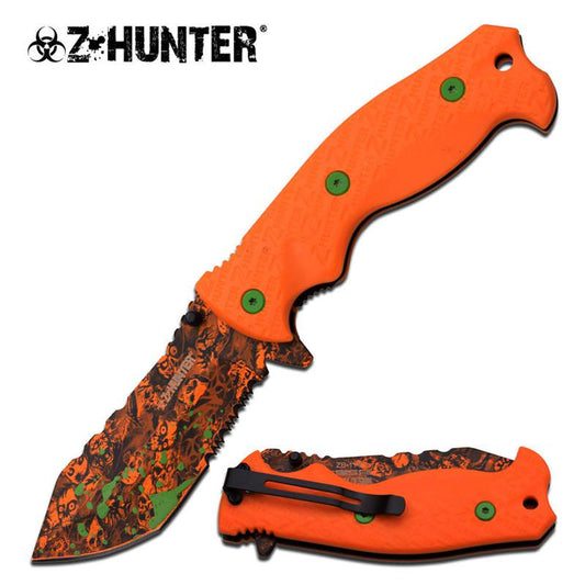 5 Inch Closed Skull Orange Spring Assisted Opening Knife