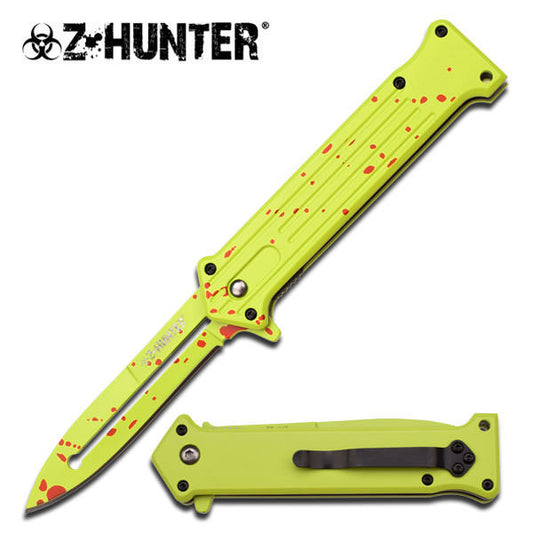 Joker Zombie Yellow Spring Assisted Folding Pokcet Knife Red Blood Spots