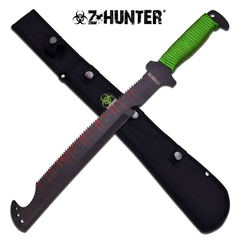 Z Hunter 20 Inch Blood Stained Blade Machete with Green Paracord