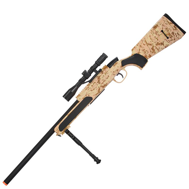 Airsoft MK51 Bolt Action Sniper Rifle With Scope & Bi-Pod Desert Digital