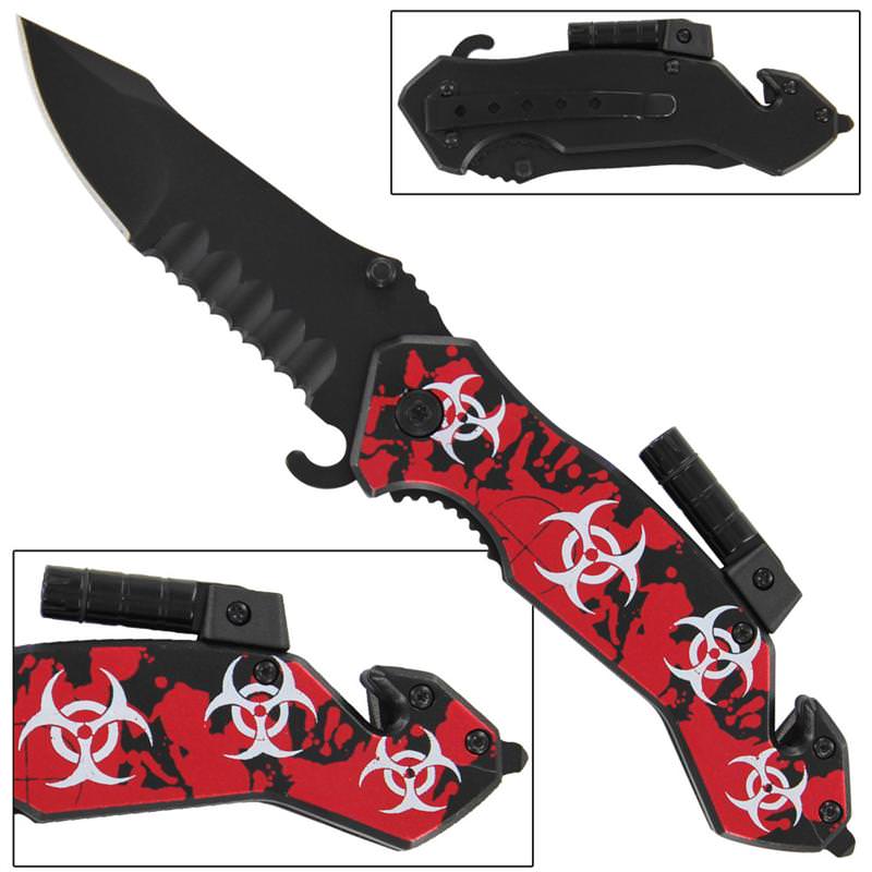 Zombie Fatality Bio-Hazard Flashlight Spring Assist Knife