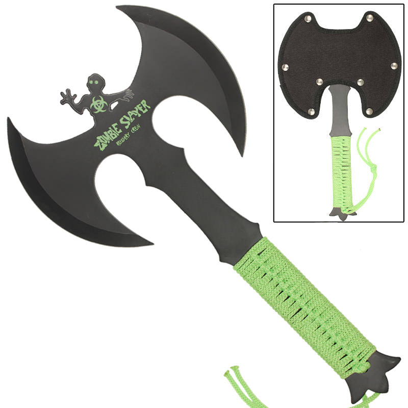 Zombie Slayer Full Tang Double Headed Axe Green