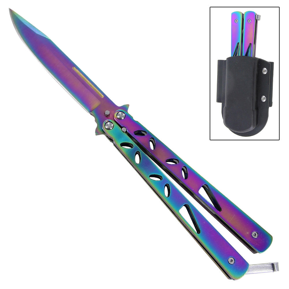 Titanium Finish Butterfly Knife With Holster