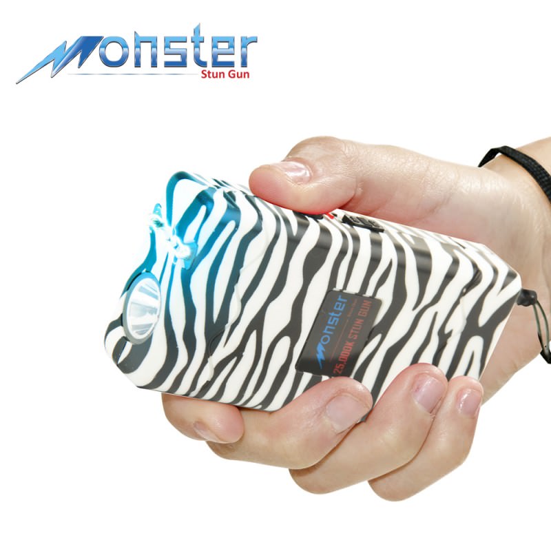 25 Million Volt Rechargeable Stun Gun W/ LED Light & Disable Pin Zebra Print