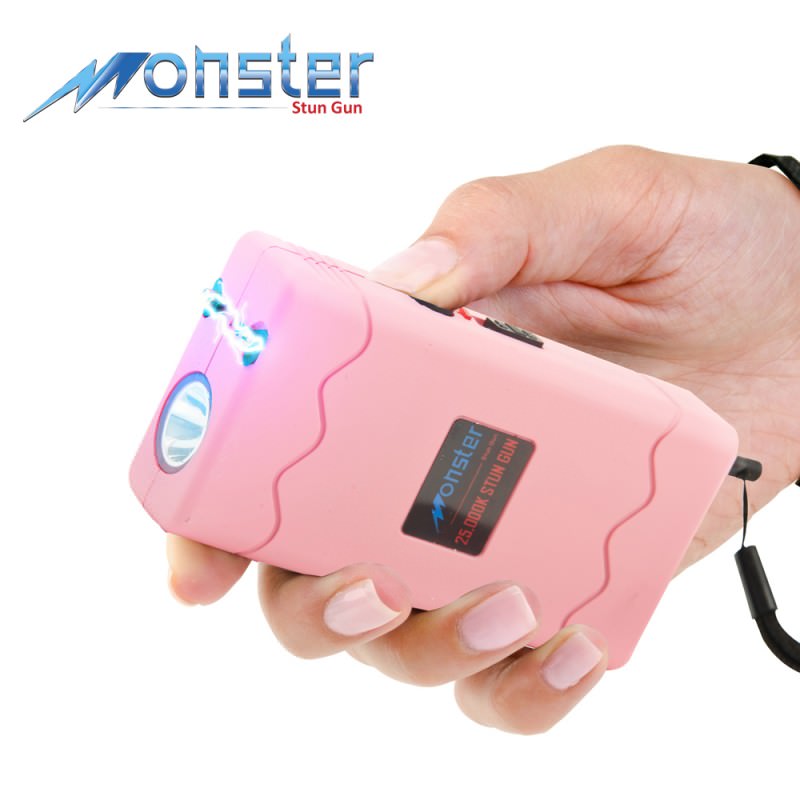 25 Million Volt Rechargeable Stun Gun With LED Light and Disable Pin Pink