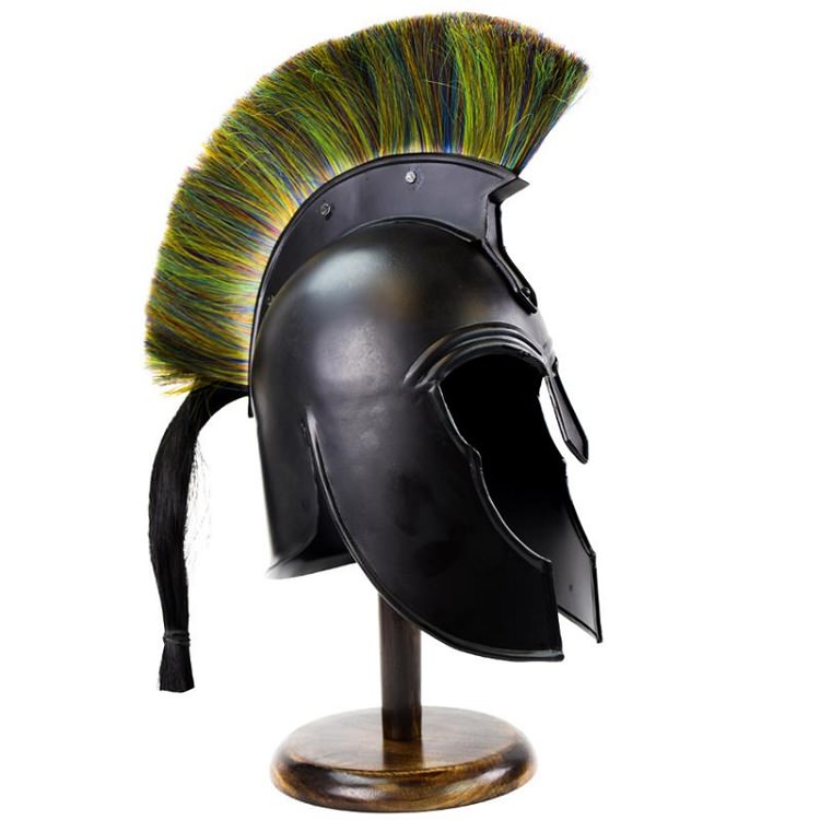 Black Corinthian Style Achilles Trojan Helmet Multicolor Plume