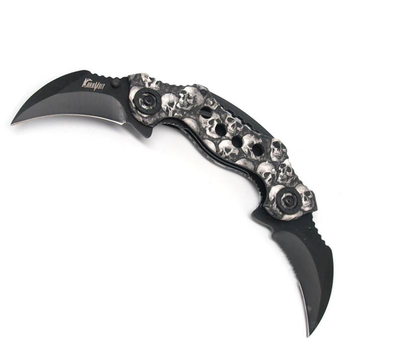Double Trouble Dual Blade Karambit Assisted Open Knife - White Skull Camo