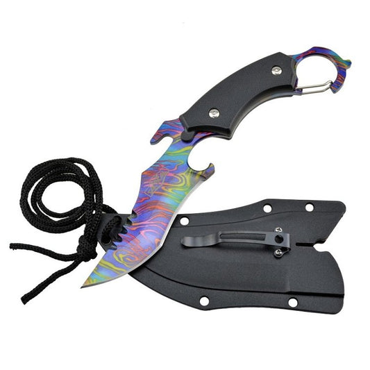 Tactical Combat Black Karambit Neck Knife Survival Hunting Fixed Blade