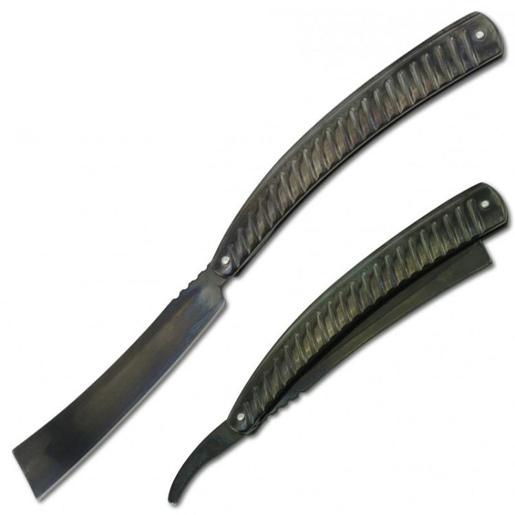 Black Straight Blade Barber Razor Folding Pocket Knife Shaving Cutlery