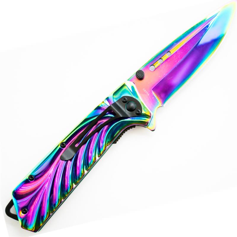 HEAVY DUTY Titanium Rainbow Combat Spring Assist DZS Pocket Knife