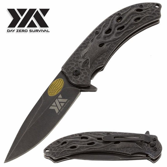 8.25" Flaming Eagle Spring Assisted Open Folding Pocket Knife