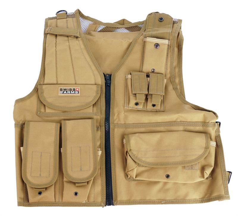 Swiss Arms Tan Tactical Airsoft Lightweight Vest Mesh With Pouches