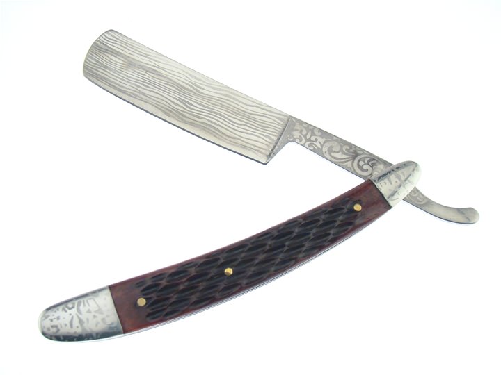 Brown Jigged REAL Bone Handle Straight Razor