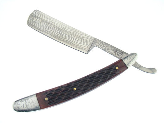 Brown Jigged REAL Bone Handle Straight Razor