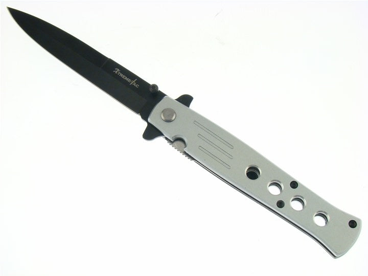 Grey Handle Stiletto Style Spring Assisted Knife - 'Legal Auto Knife'